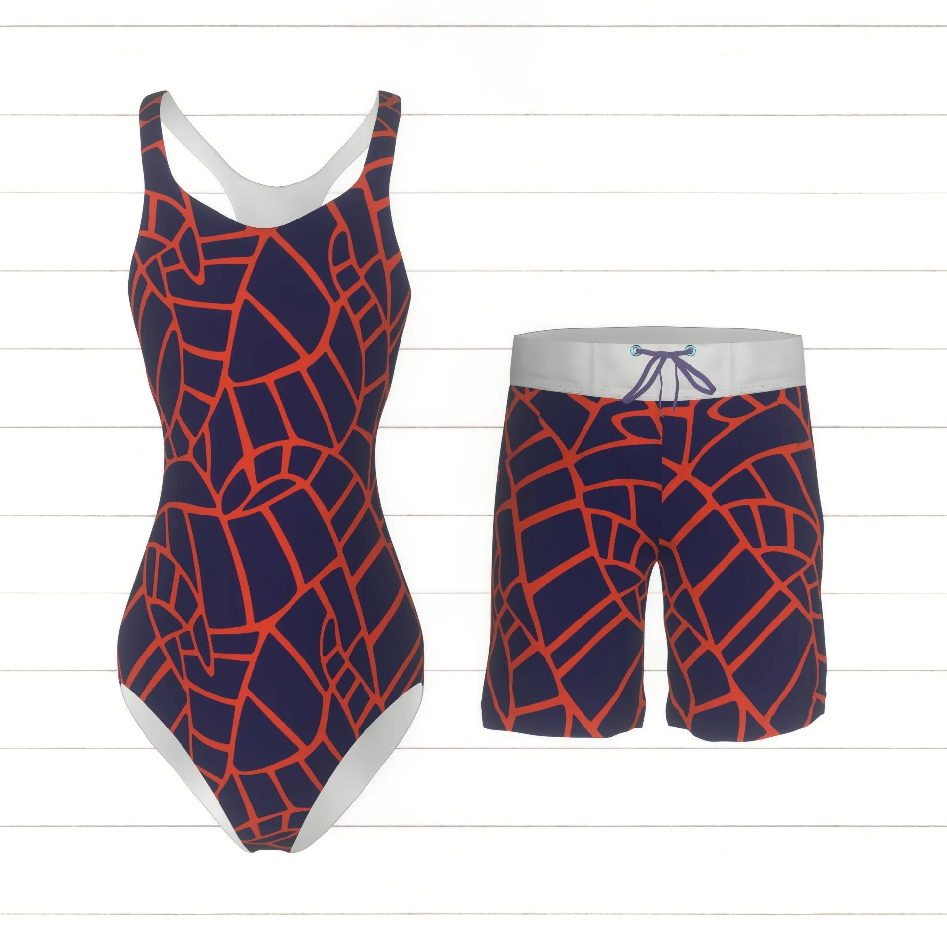 1  Abstract coati tails print - bold animal print navy blue and red