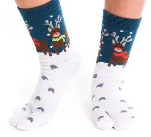 1 Pair - V-Toe Flip Flop Tabi Socks - Reindeer Pattern