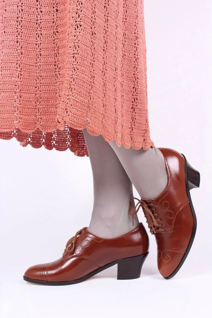 1930s everyday Oxford shoes, Cognac brown, Juliette