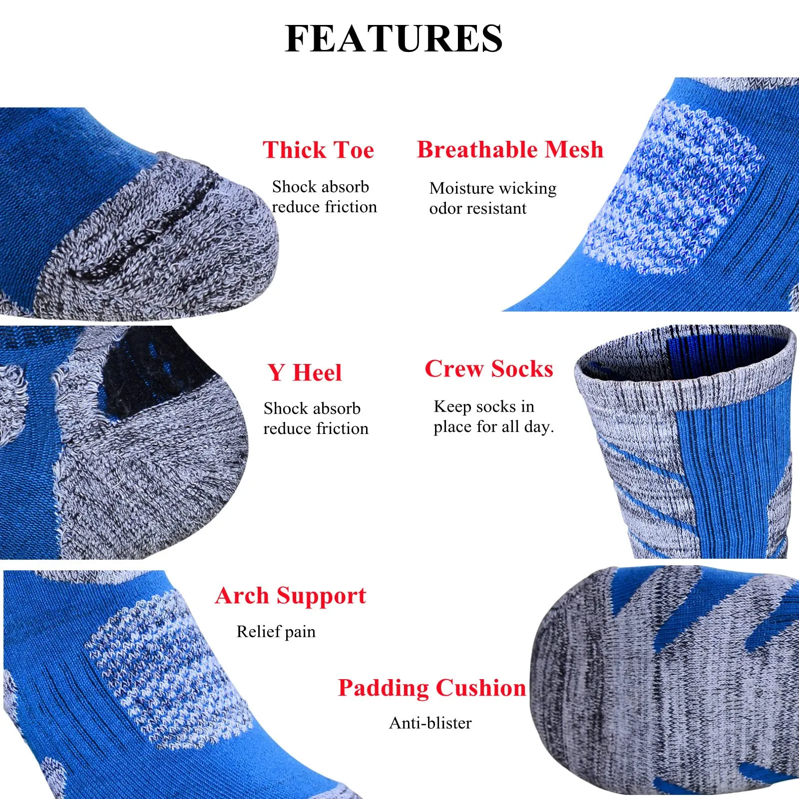 2-Pair Women Hiking Socks Moisture Wicking Knee High Socks for Women Over the Calf Crew Socks for Outdoor Walking, Climbing, Running, Hiking Size L