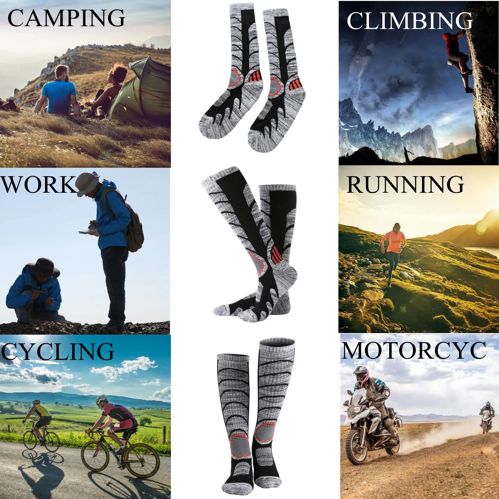 2-Pair Women Hiking Socks Moisture Wicking Knee High Socks for Women Over the Calf Crew Socks for Outdoor Walking, Climbing, Running, Hiking Size L