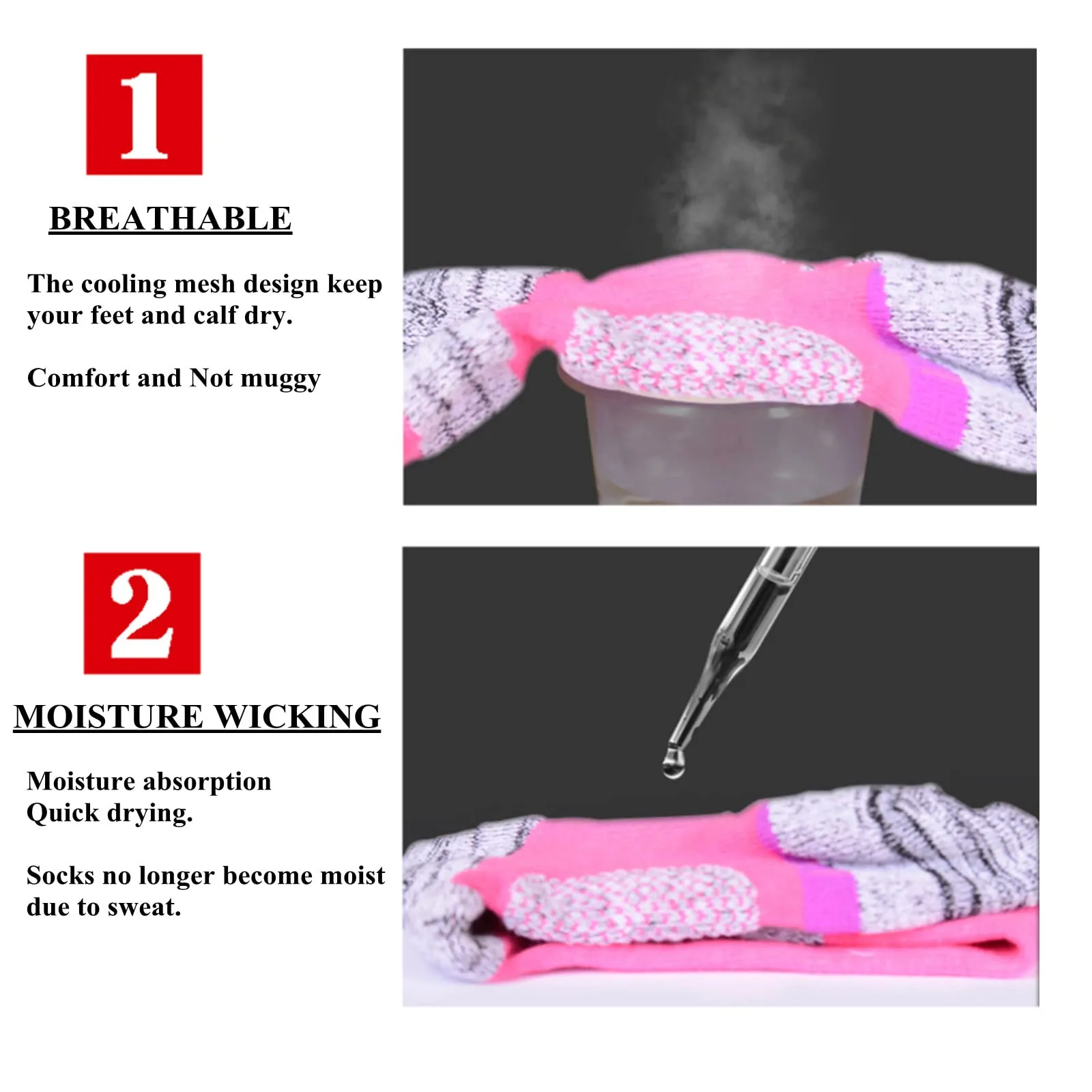 2-Pair Women Hiking Socks Moisture Wicking Knee High Socks for Women Over the Calf Crew Socks for Outdoor Walking, Climbing, Running, Hiking Size L