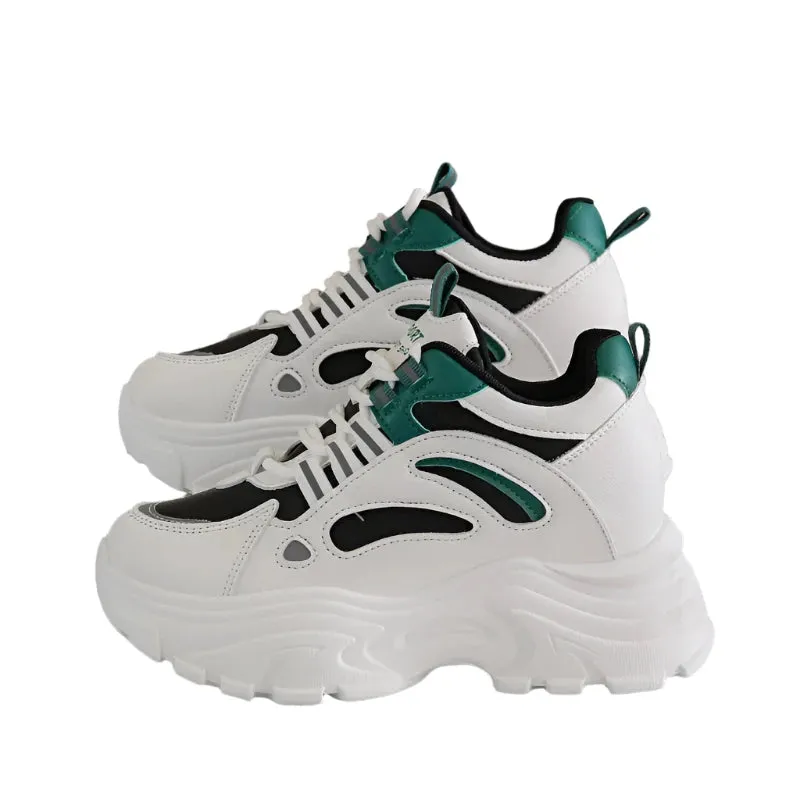 2024 Women's Chunky Platform Sneakers | Mix Color Breathable Vulcanized Shoes | Lace-Up Thick Sole Walking Shoes