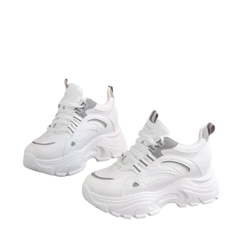 2024 Women's Chunky Platform Sneakers | Mix Color Breathable Vulcanized Shoes | Lace-Up Thick Sole Walking Shoes