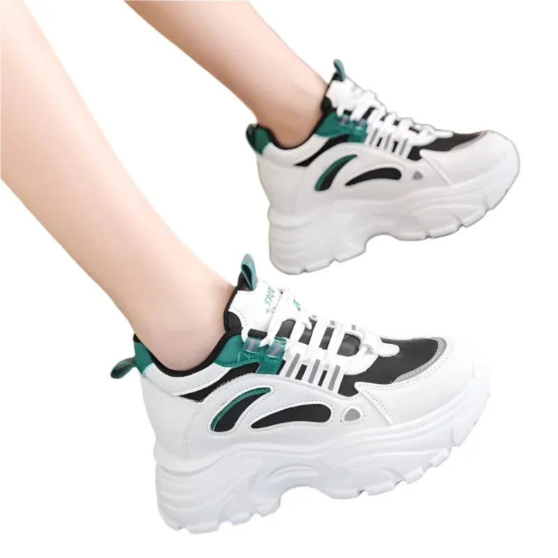 2024 Women's Chunky Platform Sneakers | Mix Color Breathable Vulcanized Shoes | Lace-Up Thick Sole Walking Shoes