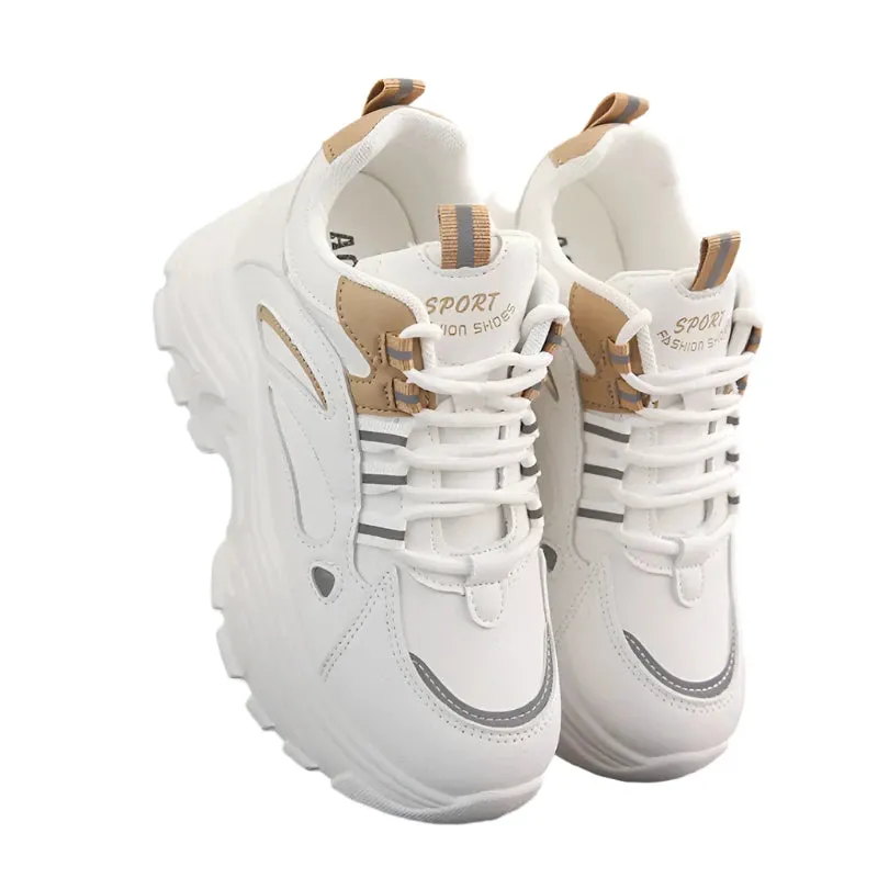 2024 Women's Chunky Platform Sneakers | Mix Color Breathable Vulcanized Shoes | Lace-Up Thick Sole Walking Shoes