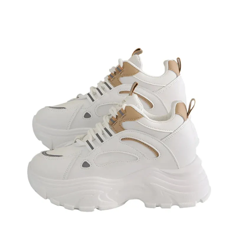 2024 Women's Chunky Platform Sneakers | Mix Color Breathable Vulcanized Shoes | Lace-Up Thick Sole Walking Shoes