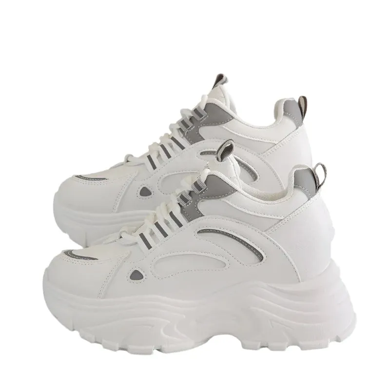 2024 Women's Chunky Platform Sneakers | Mix Color Breathable Vulcanized Shoes | Lace-Up Thick Sole Walking Shoes