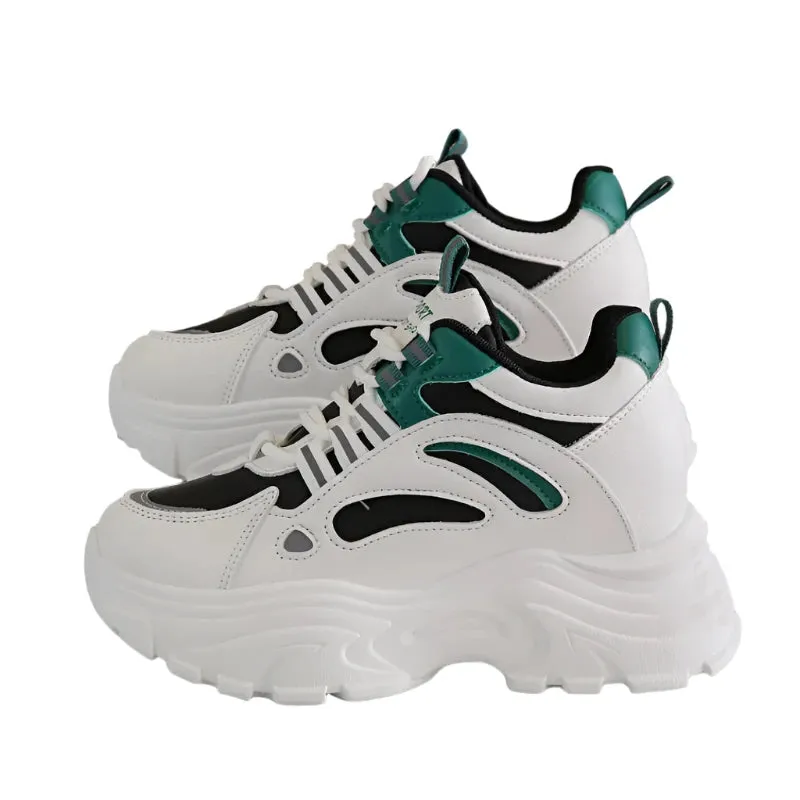 2024 Women's Chunky Platform Sneakers | Mix Color Breathable Vulcanized Shoes | Lace-Up Thick Sole Walking Shoes