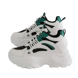 2024 Women's Chunky Platform Sneakers | Mix Color Breathable Vulcanized Shoes | Lace-Up Thick Sole Walking Shoes