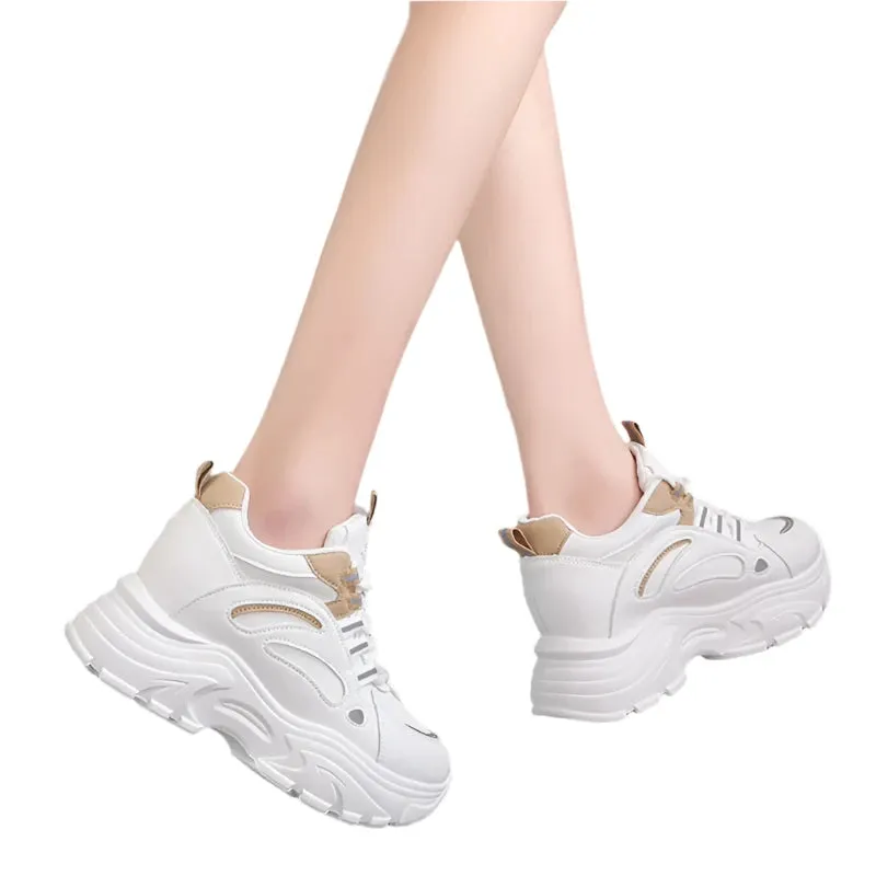 2024 Women's Chunky Platform Sneakers | Mix Color Breathable Vulcanized Shoes | Lace-Up Thick Sole Walking Shoes