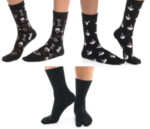 3 Pairs - V-Toe Coffee Carafe, Coffee Cup, Black Flip Flop Tabi Big Toe Socks