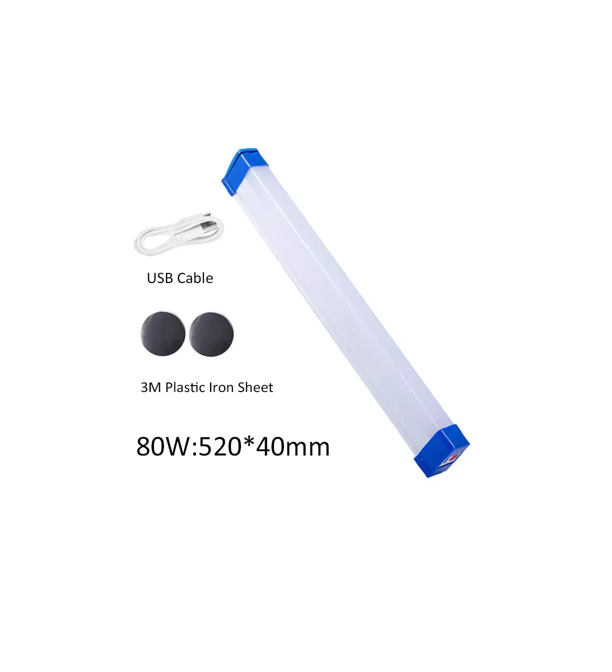 30/60W LED Portable USB Rechargeable Work Light Tube Outdoor Camping Hiking Lamp