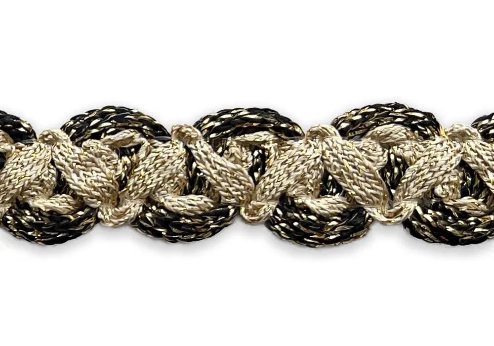 3/4" Cappuccino & Black Braided Trim (Made in USA)