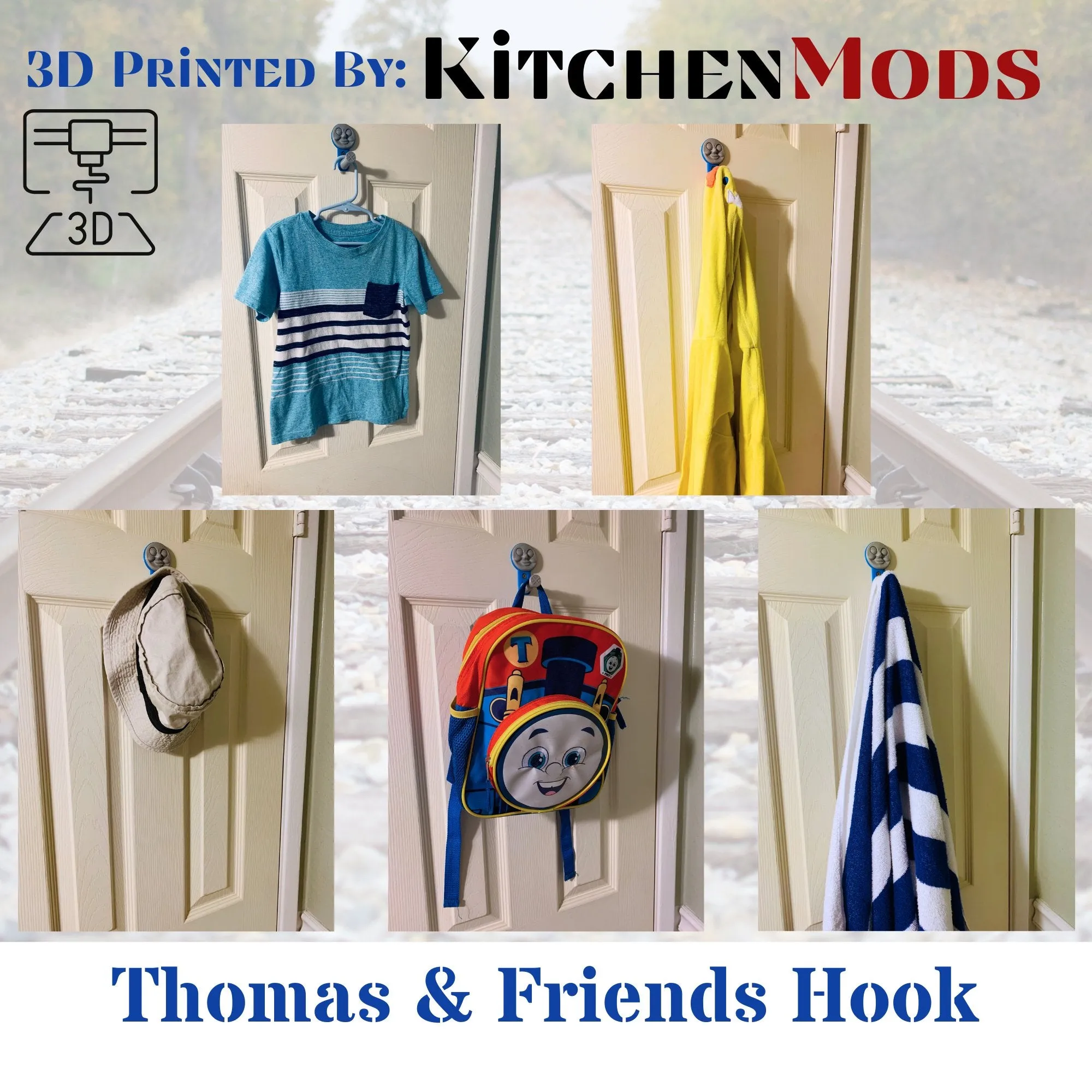 3D Printed Thomas and Friends Themed Coat Hook/Bath Hook/Hat Hook/Keys PLA