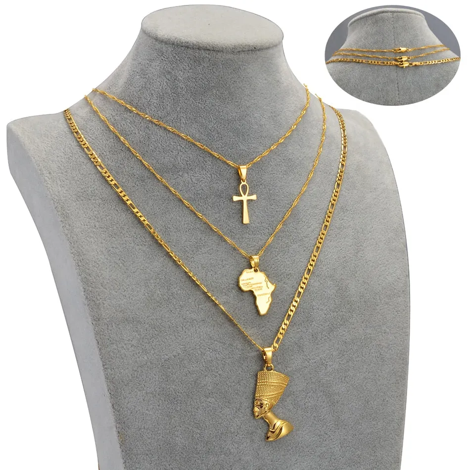 3pcs Necklaces Together  Africa Map Pendant