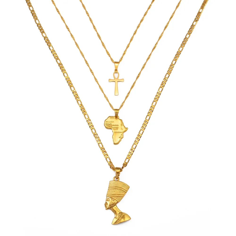 3pcs Necklaces Together  Africa Map Pendant