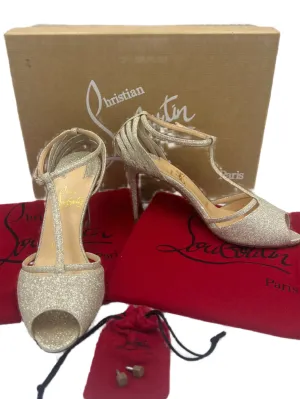 Bright Gold Secure Fit Lacing System 40% OFF! Christian Louboutin Patitta Luxury Designer Heels,  Sz. 5 / 35