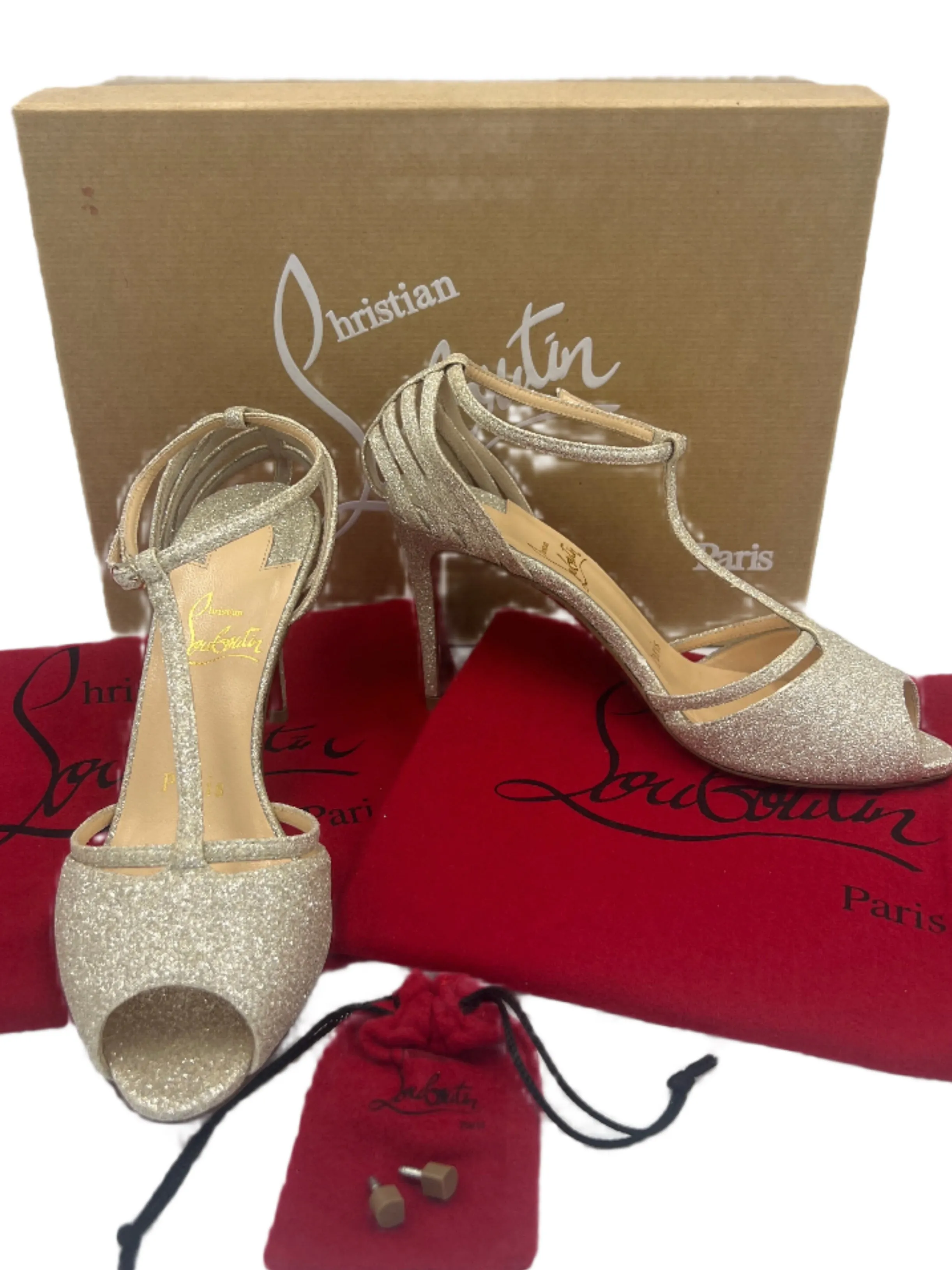 Bright Gold Secure Fit Lacing System 40% OFF! Christian Louboutin Patitta Luxury Designer Heels,  Sz. 5 / 35