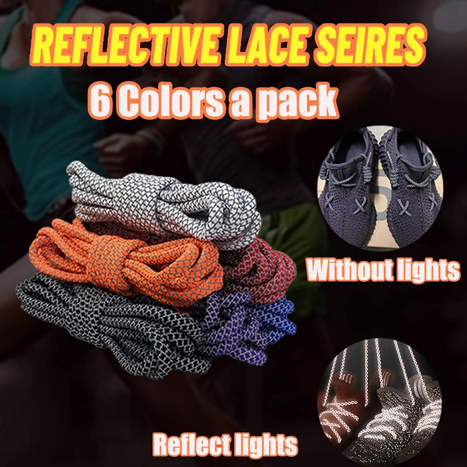 6 Pairs Sport Round Shoe Laces Reflective