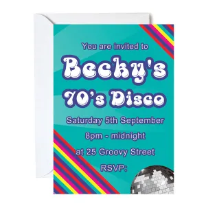 70's Disco Personalised Invitations - Pack of 16