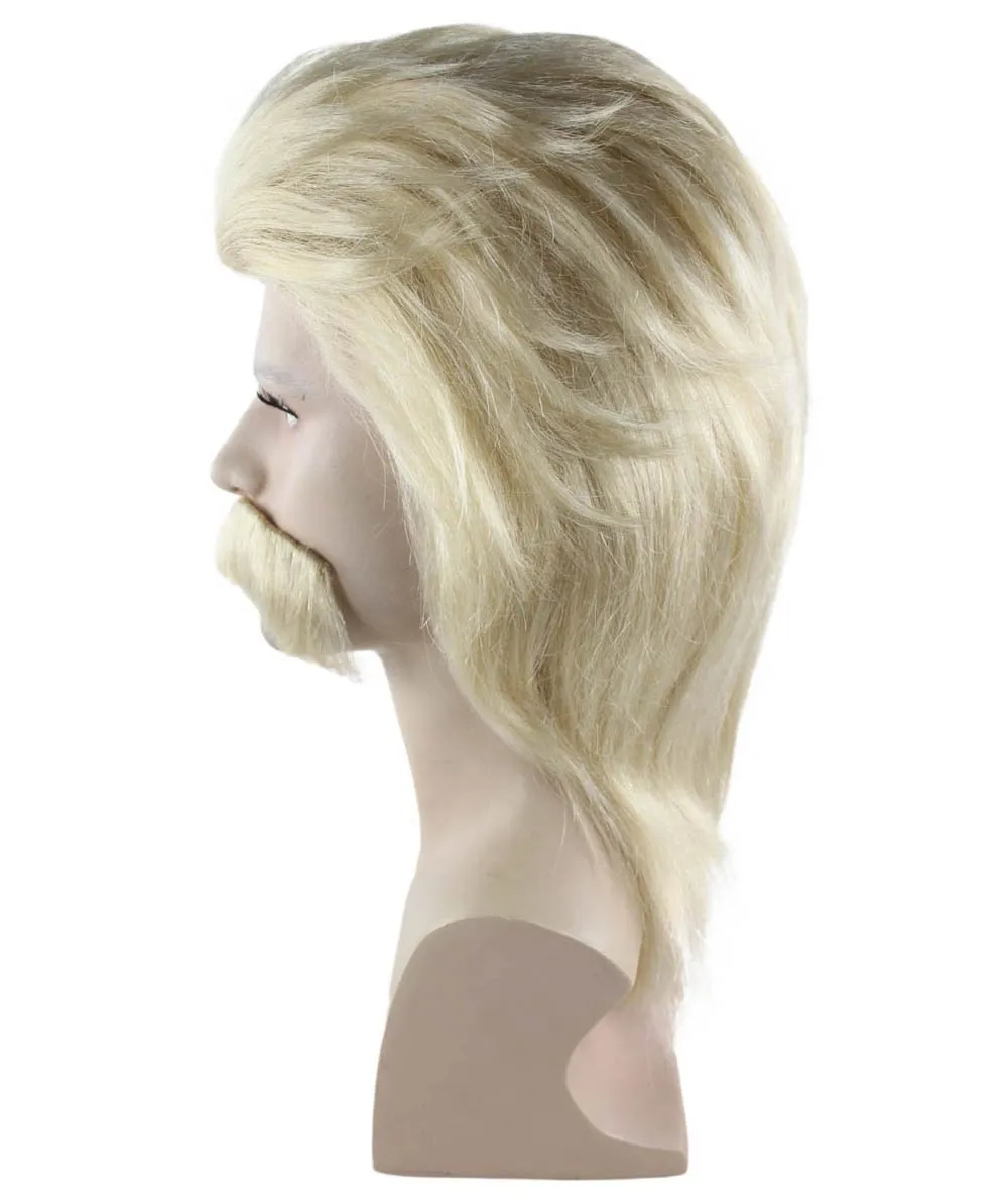 70's Mens Wig With Mustache | Blonde Retro Wig  Breathable Standard Cap