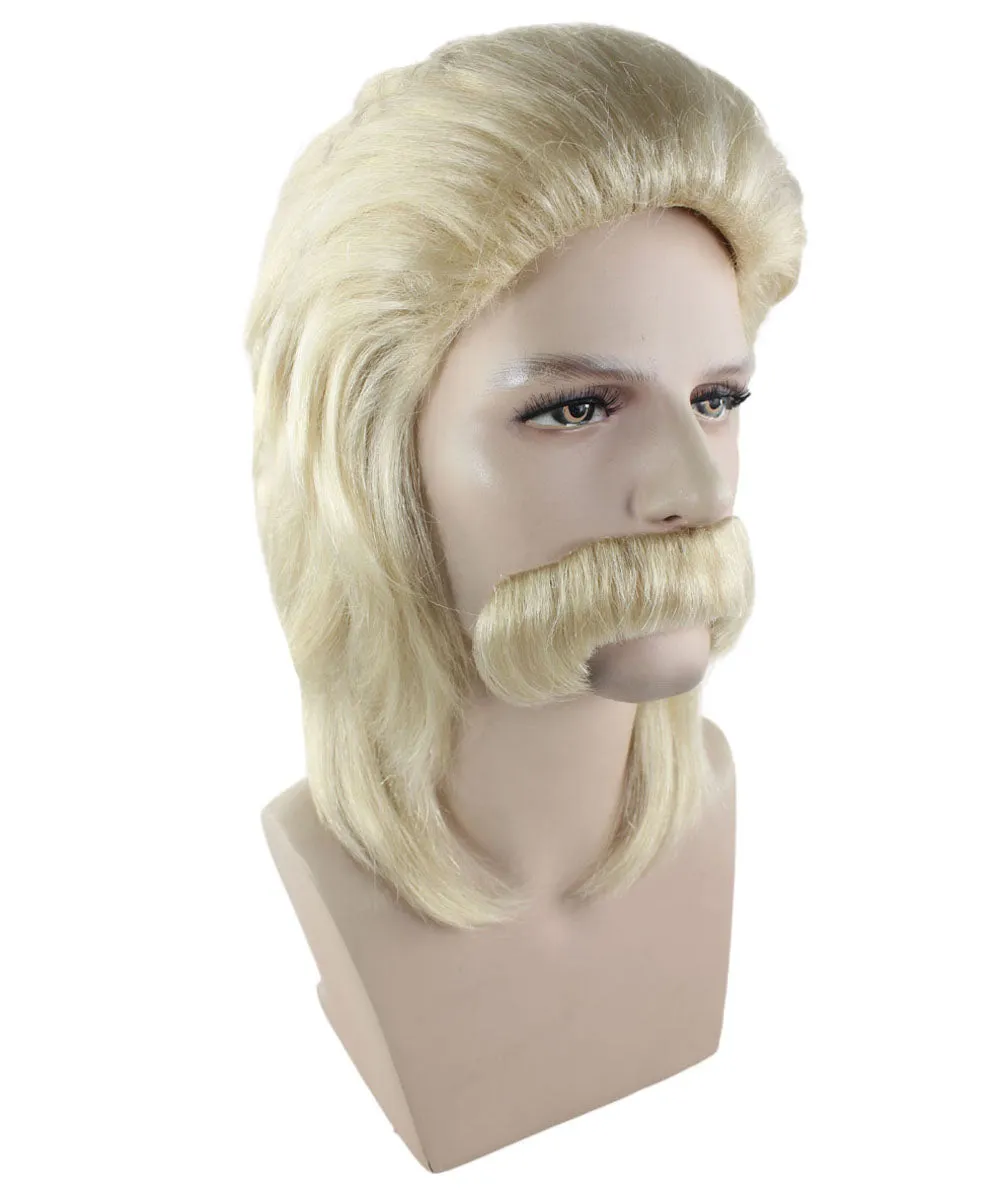 70's Mens Wig With Mustache | Blonde Retro Wig  Breathable Standard Cap