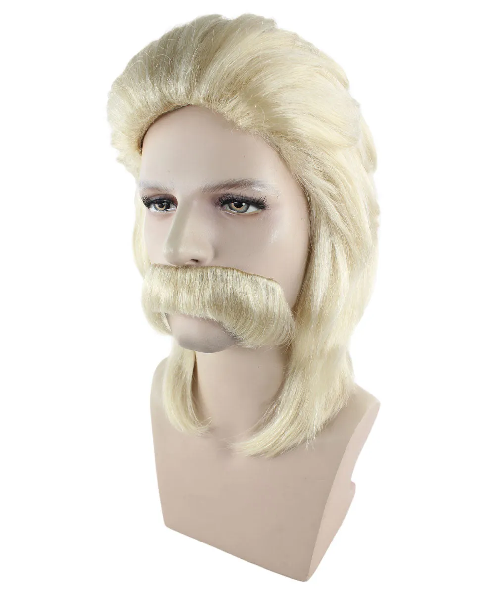 70's Mens Wig With Mustache | Blonde Retro Wig  Breathable Standard Cap
