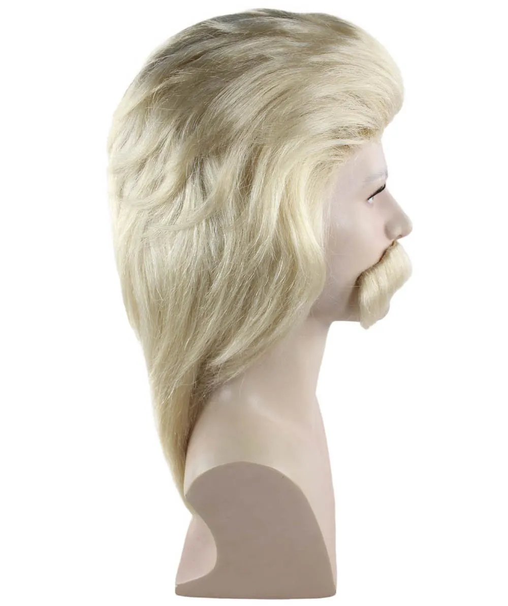 70's Mens Wig With Mustache | Blonde Retro Wig  Breathable Standard Cap