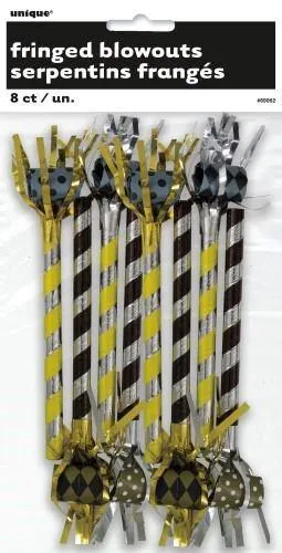 8 Pack Black / Silver / Gold Assorted Fancy Striped Blowouts