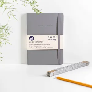 A5 Recycled Leather Lined Paper Notebook - Elephant Grey