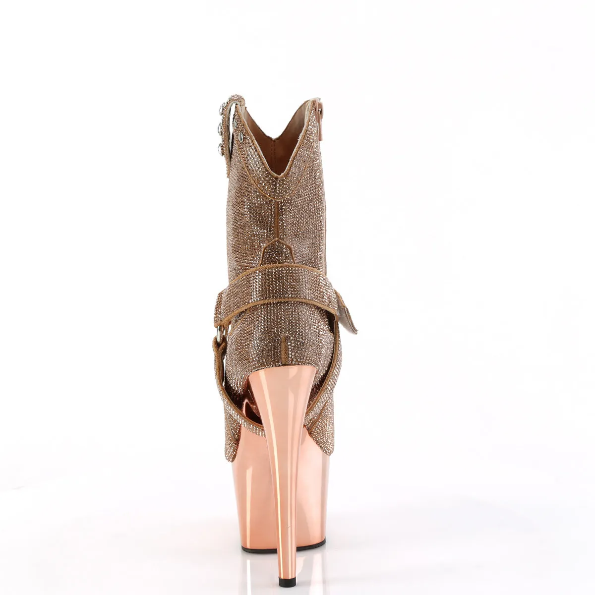 ADORE-1029CHRS Pleaser Rose Gold Chrome Platforms Bling Cowboy Ankle Boots