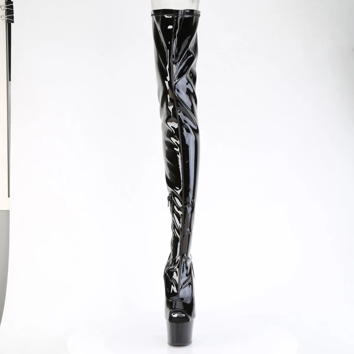 ADORE-4011 Pleaser Black Patent Fetish Crotch High Length Boots