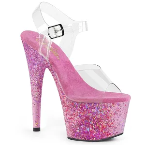 ADORE-708CF Pleaser Clear/Pink Confetti Sexy Platform Shoes (Pole Dancing Heels)
