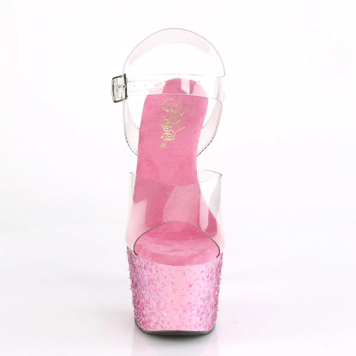ADORE-708CF Pleaser Clear/Pink Confetti Sexy Platform Shoes (Pole Dancing Heels)