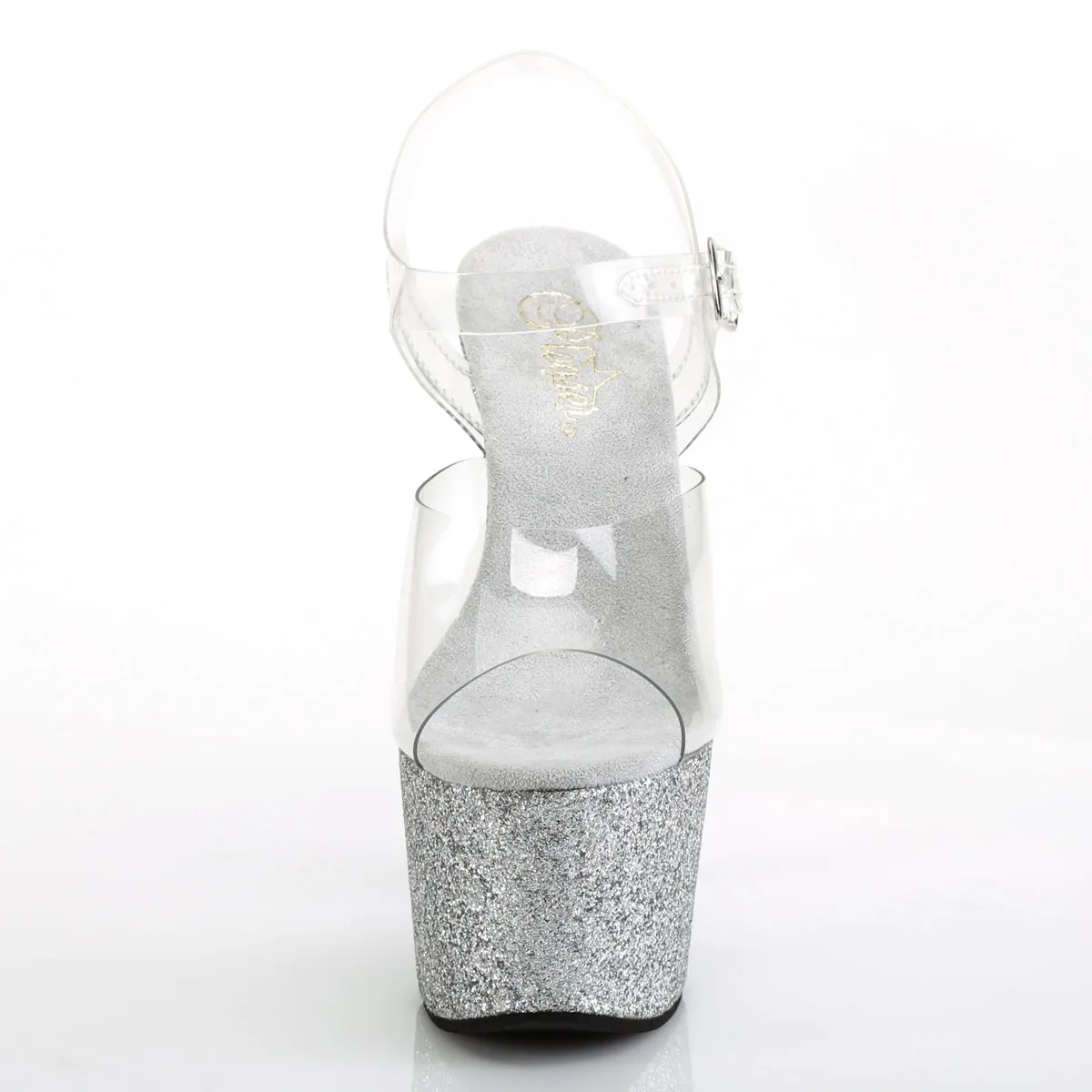 ADORE-708HMG Pleaser Clear/Silver Multi Glitter Sexy Platform Shoes (Pole Dancing Heels)
