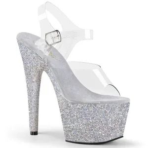 ADORE-708HMG Pleaser Clear/Silver Multi Glitter Sexy Platform Shoes (Pole Dancing Heels)