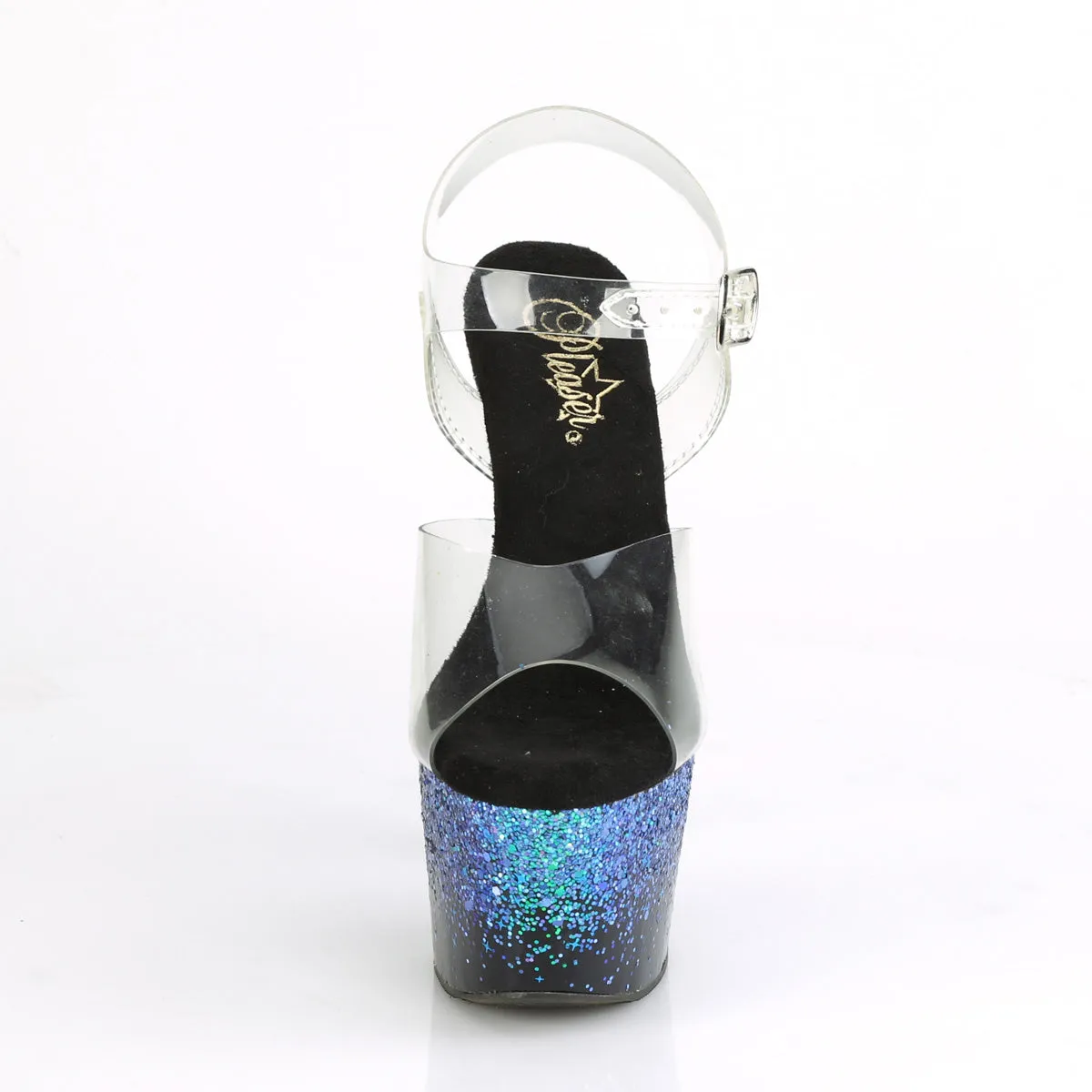 ADORE-708SS Pleasers Black-Blue Multi Glitter Platform Exotic Dancing Heels