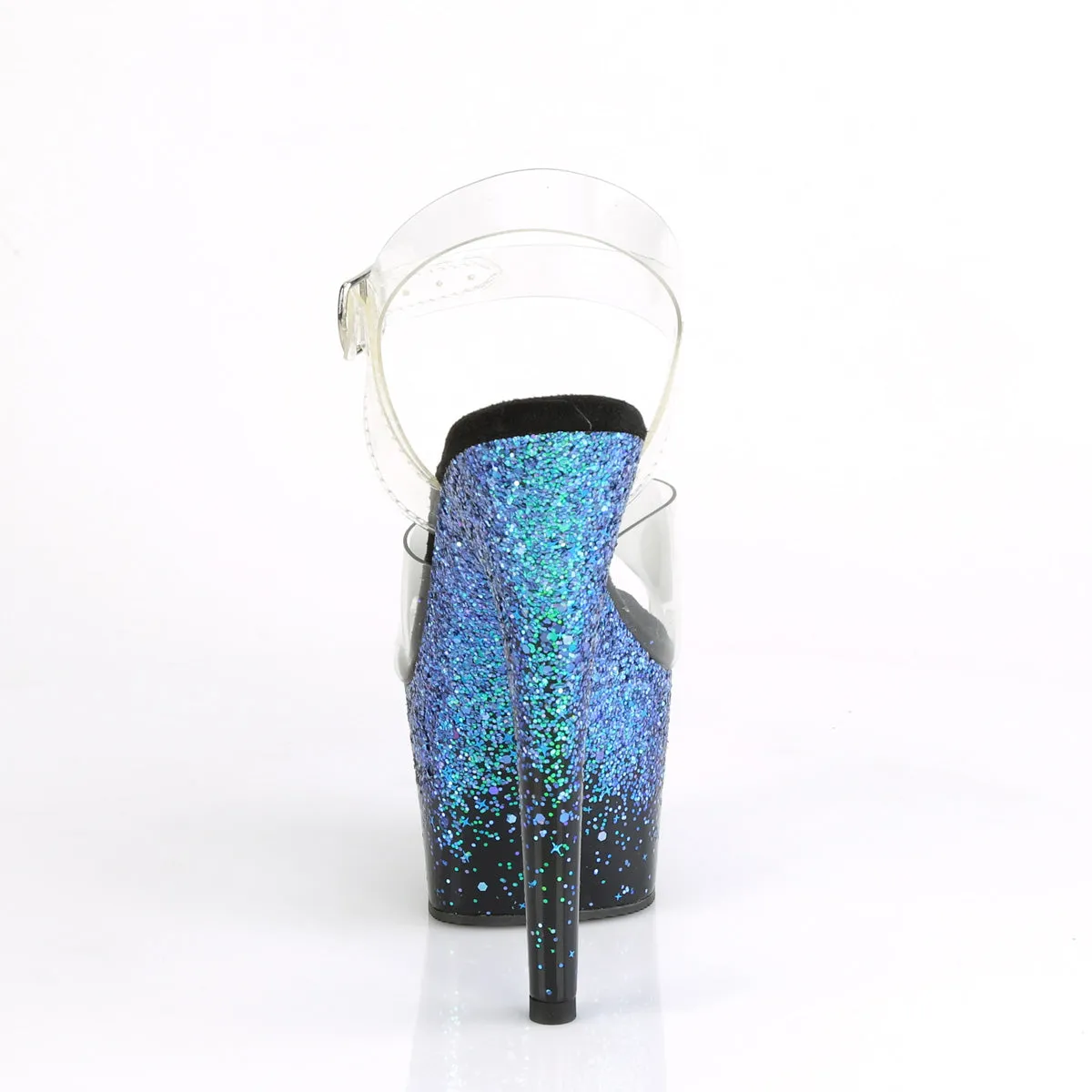 ADORE-708SS Pleasers Black-Blue Multi Glitter Platform Exotic Dancing Heels