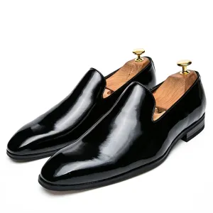 Aidase Fashion Business Men Leather Shoes Lacquered Leather Shoes Wedding Party Office High Genuine Shoes Black Gold Pointed Toe Loafer
