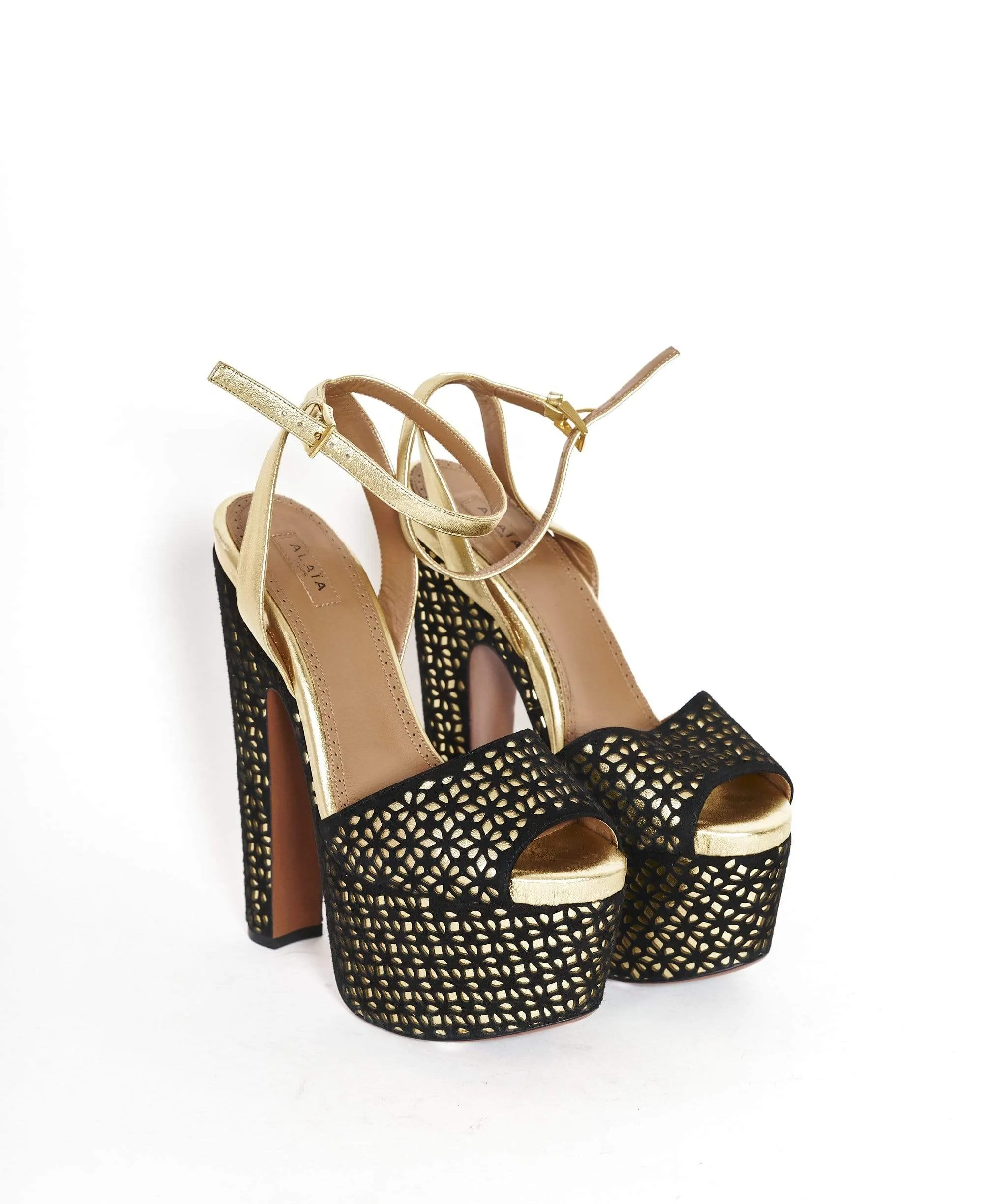 Alaia Gold Black Heels Size 38