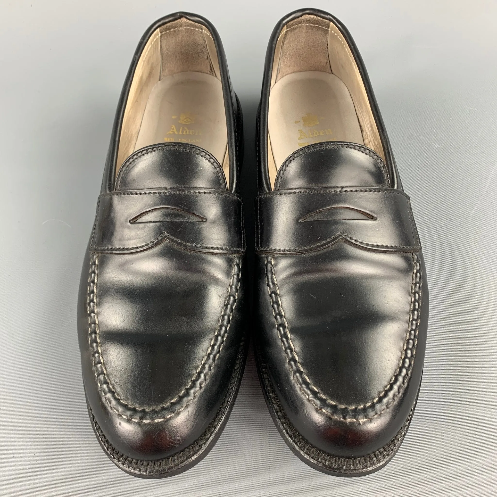 ALDEN Size 10 Black Horween Leather 987 Penny Loafers