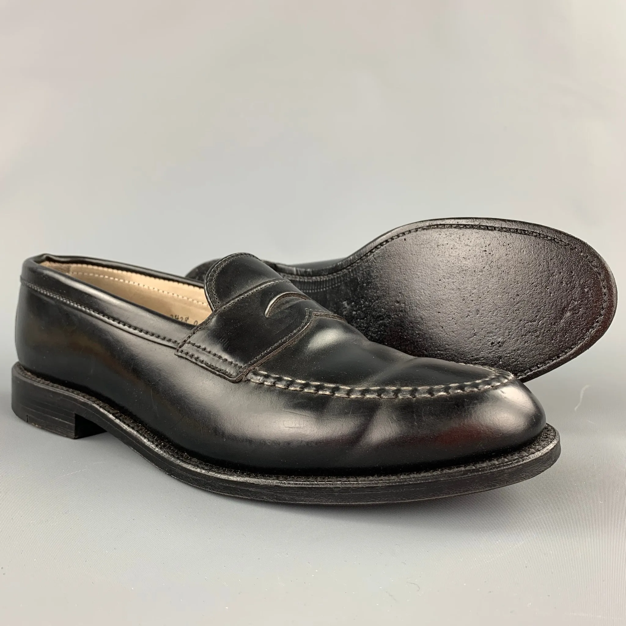 ALDEN Size 10 Black Horween Leather 987 Penny Loafers