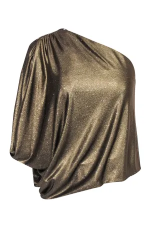 Alice & Olivia - Gold Metallic Asymmetric One-Shoulder Blouse Sz XS