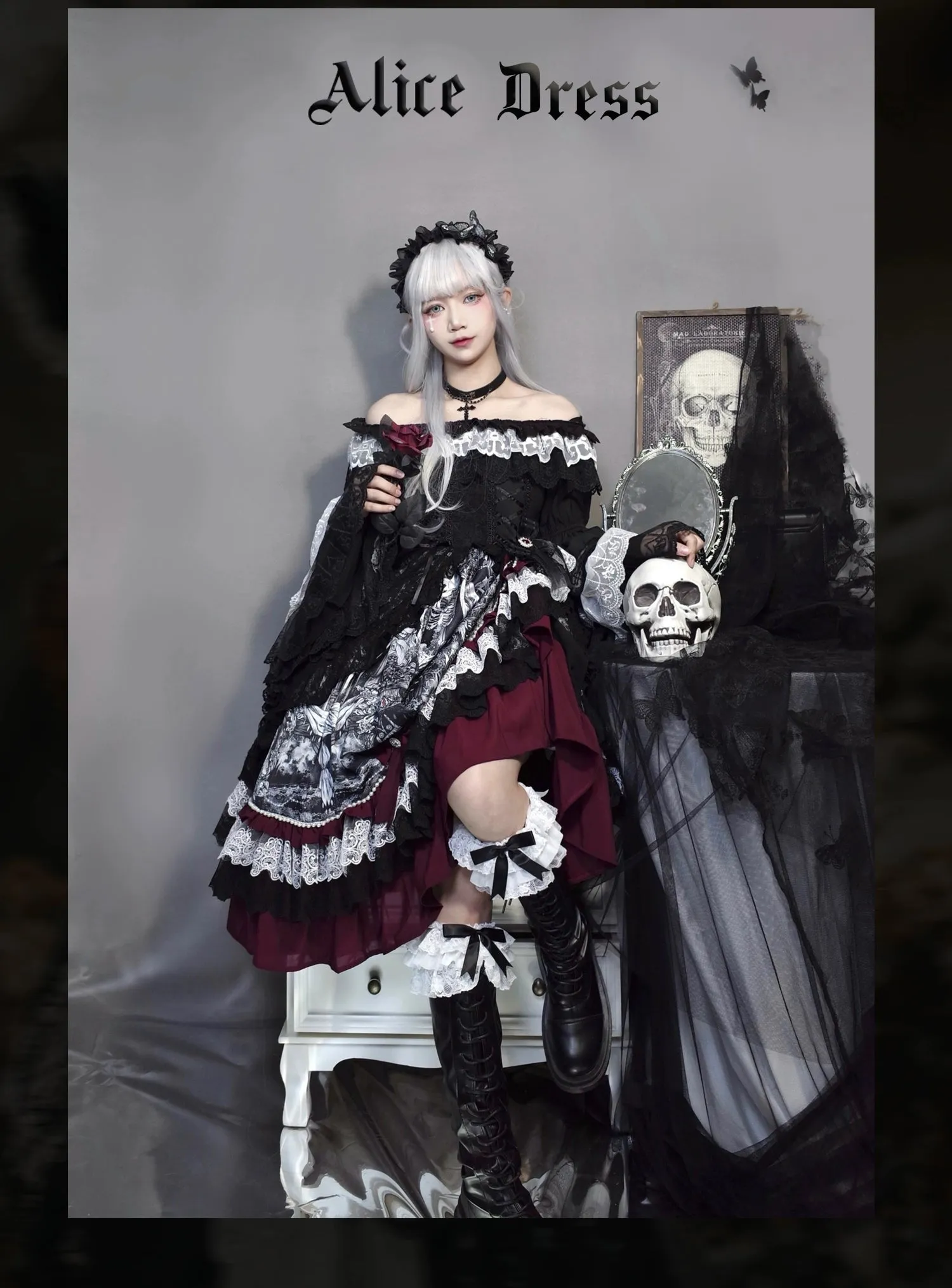 Alice in Wonderland~Undead Rider~Gothic Lolita OP Dress Winter Princess Sleeve Dress