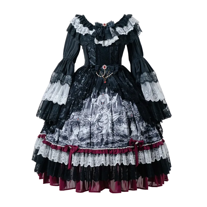 Alice in Wonderland~Undead Rider~Gothic Lolita OP Dress Winter Princess Sleeve Dress