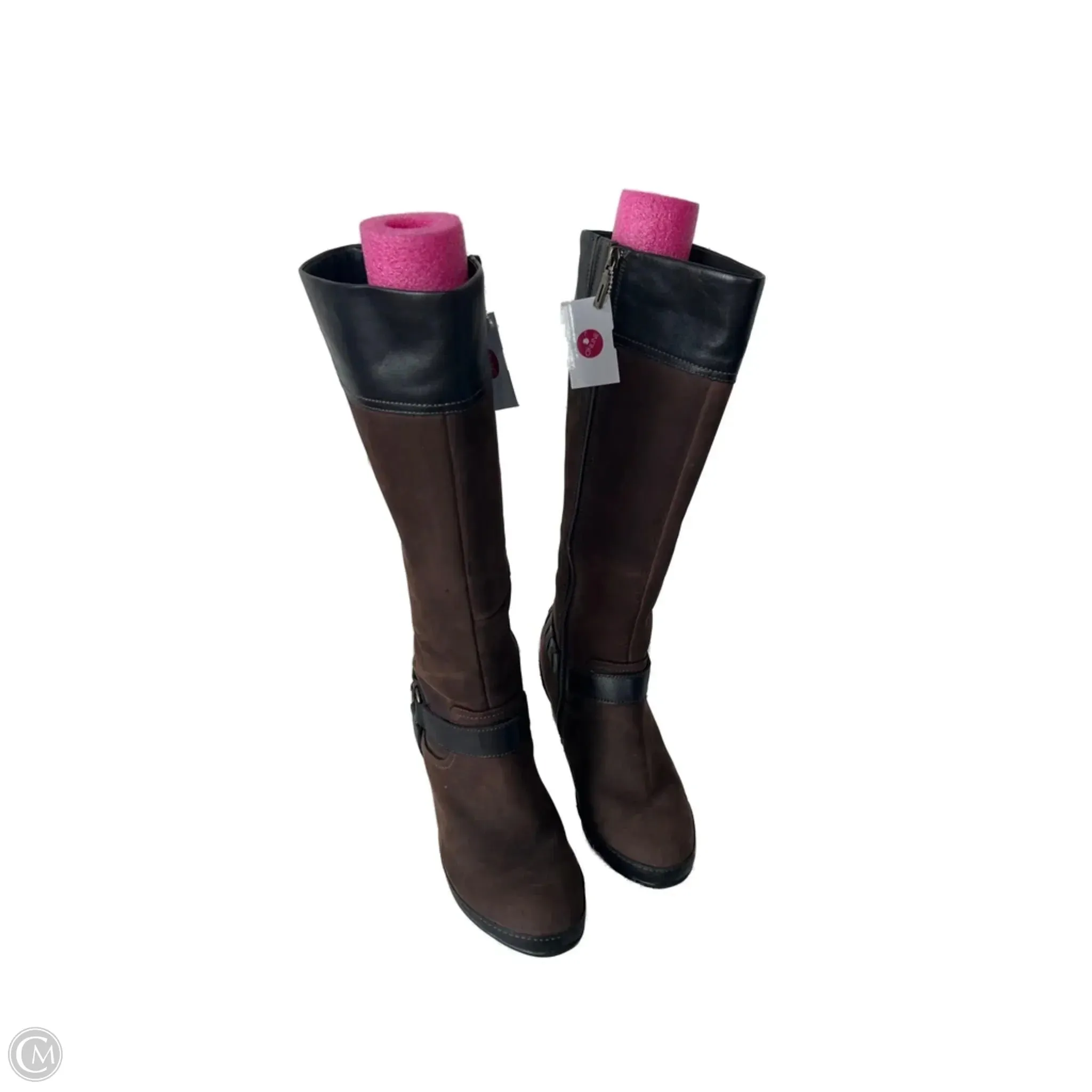 Reflective Safety Details Boots Knee Heels By Clarks In Brown, Size: 6.5