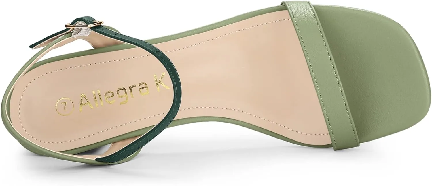 Allegra K Women's Slingback Buckle Chunky Heels Two-Tone Sandals