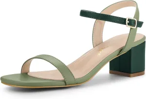 Allegra K Women's Slingback Buckle Chunky Heels Two-Tone Sandals