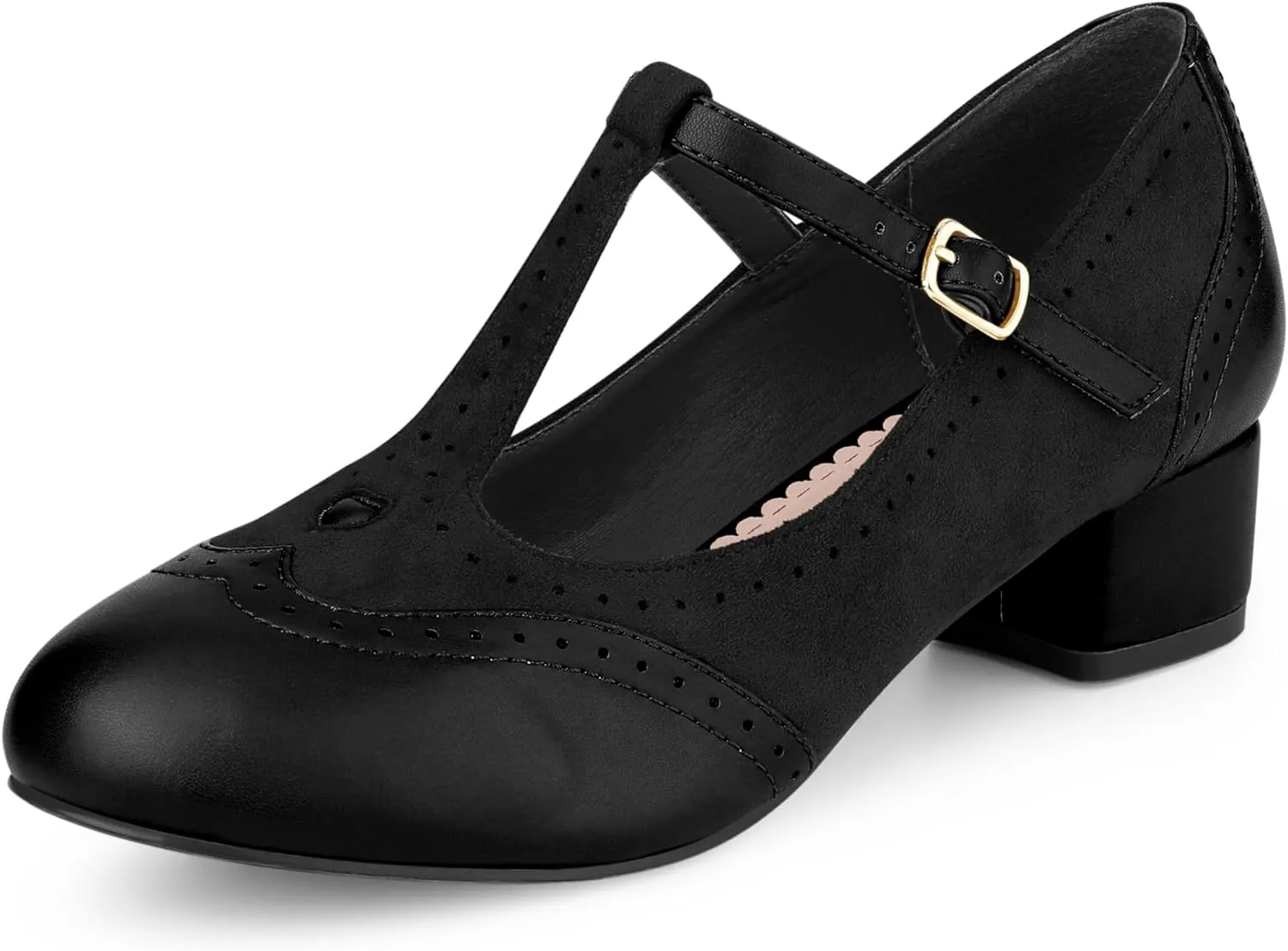 Allegra K Women's T-Strap Mary Jane Ankle Strap Block Heels Pumps